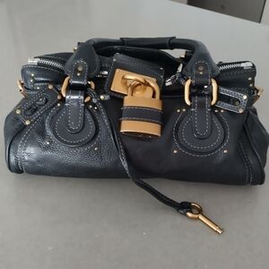Chloe Black Leather Bag with Gold Accents